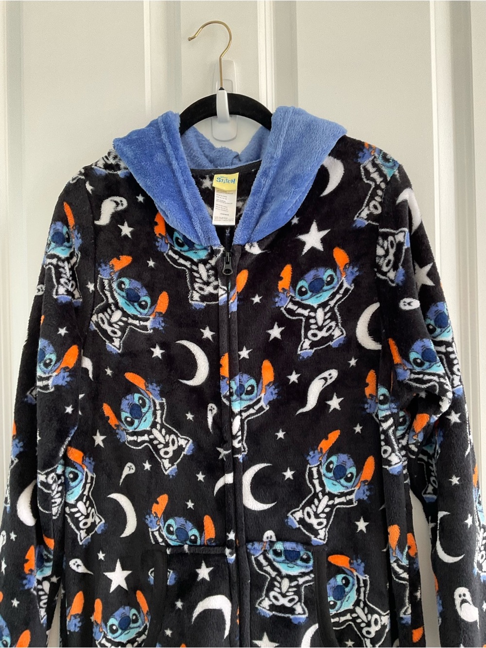 Disney Stitch Hooded Fleece Onesie - Blue & Black with Orange Accents - Picture 3 of 8